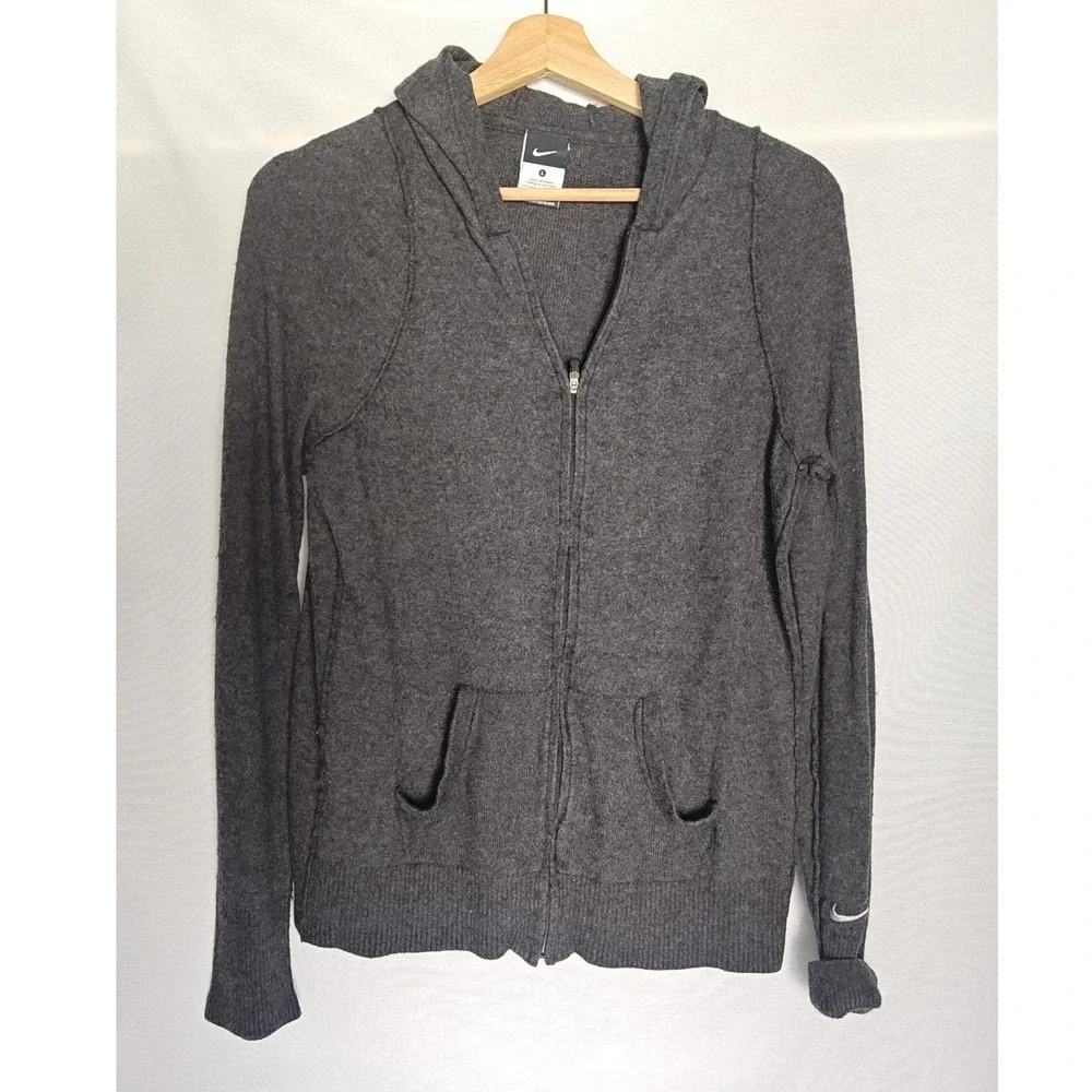 Nike‎ Hoodie Charcoal Gray Wool Blend Full Zip Knit Sweater Cardigan Large L